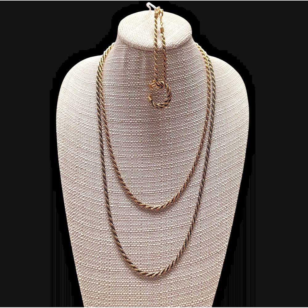 Vtg Avon Gold Tone & Black Twisted Rope Jewelry Set 2 Necklaces Bracelet Earring